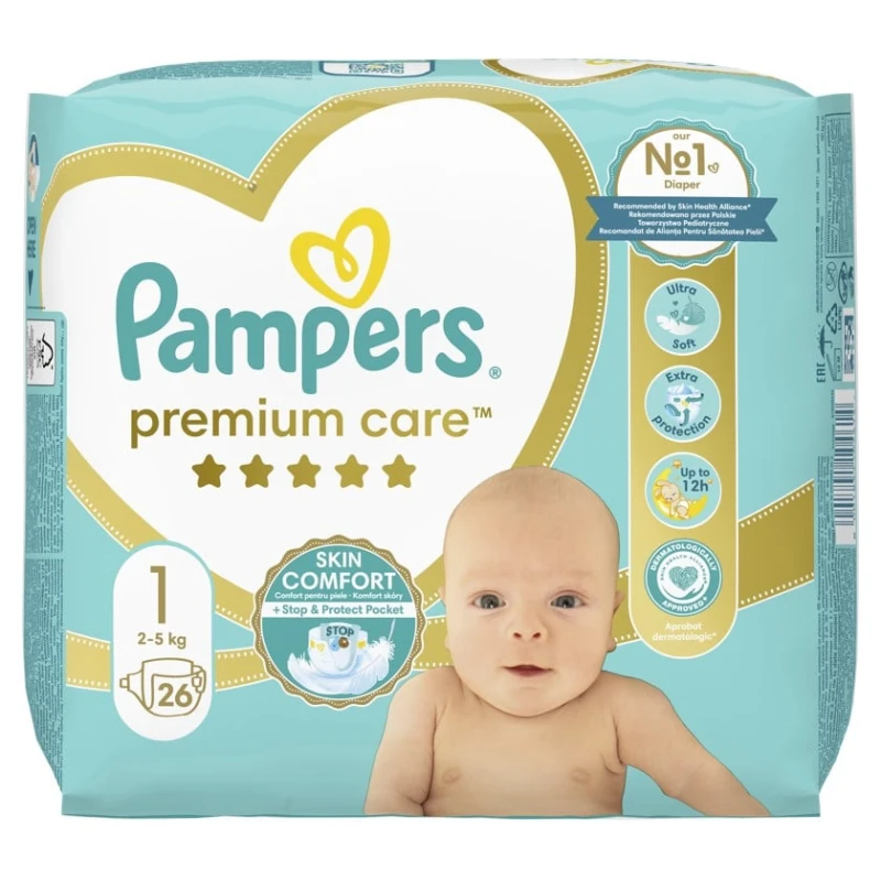 Uşaq bezləri Pampers Premium Care Newborn 1, 2-5 kq, 26 əd