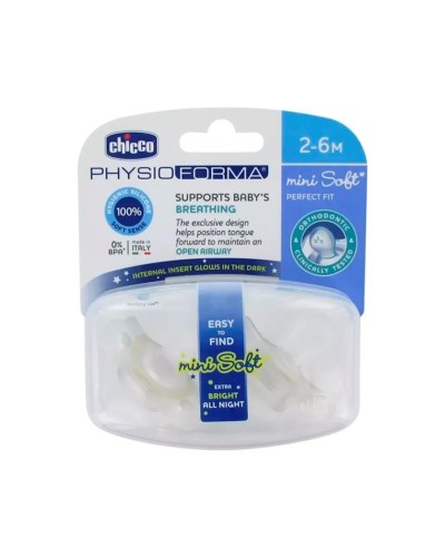 Əmziklər dəsti Chicco Physio Forma Mini Soft, 2-6 ay, silikon, 2 əd, şəffaf