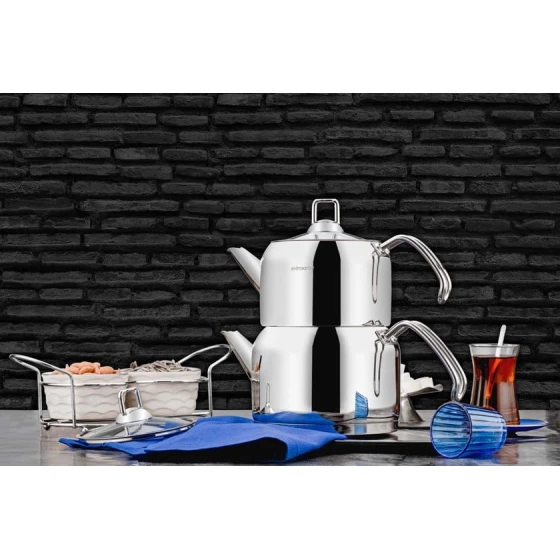 Çaydan dəsti Evimsaray Ece EVMS 1310, paslanmayan polad, gümüşü, 1300 + 2200 ml, 2 əd Çaydan dəsti Evimsaray Ece EVMS 1310, paslanmayan polad, gümüşü, 1300 + 2200 ml, 2 əd