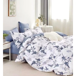 Комплект постельного белья MiraNova CTS-189, односпальный, хлопок, голубой/белый, матрас 180x240 см, одеяло 160x220 см, подушка 50x70 см