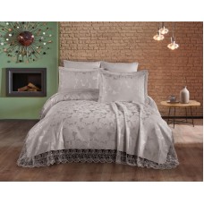 Örtük və yastıq üzü dəsti First Home Collection Karanfil, örtük 240x260 sm, yastıq üzü 50x70 sm 2 ədəd, şönil, güpür işləməli, fərqli rənglər - TP-TK-204