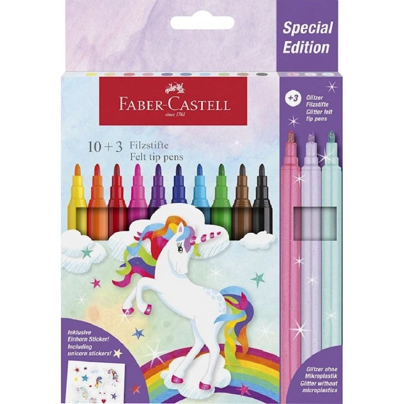 Flomaster Dəsti Faber Castell Unicorn 554213, 10+3 rəng