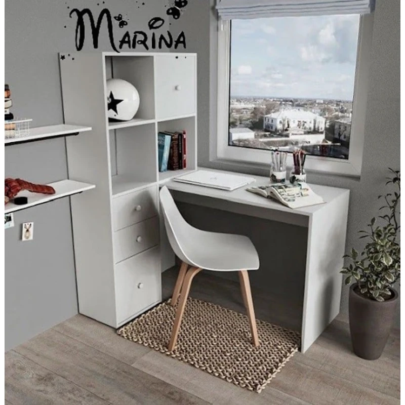 Компьютерный стол Marina 3563_M25ButtonWhite, ЛДСП, белый, 149.6x50x160.01 см Компьютерный стол Marina 3563_M25ButtonWhite, ЛДСП, белый, 149.6x50x160.01 см