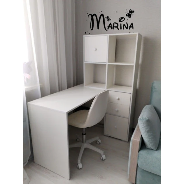 Компьютерный стол Marina 3563_M25ButtonWhite, ЛДСП, белый, 149.6x50x160.01 см Компьютерный стол Marina 3563_M25ButtonWhite, ЛДСП, белый, 149.6x50x160.01 см