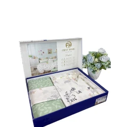 Комплект постельного белья First Home SHA-0000575, цветочный, пододеяльник 200x220 см, простыня 250x250 см, наволочки 50x70 см 2 шт, двуспальный с европростыней, хлопок, разноцветный