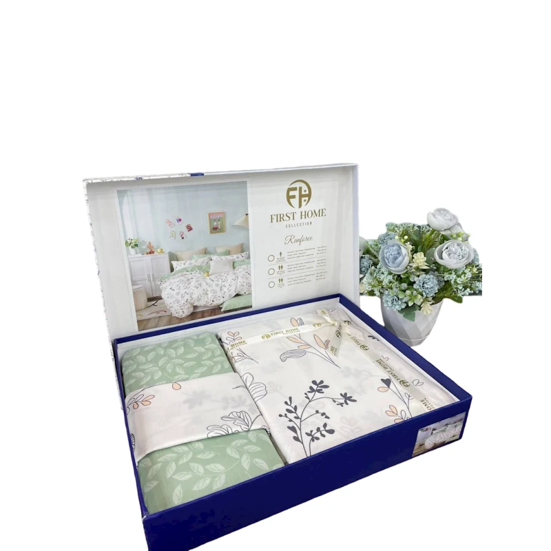 Комплект постельного белья First Home SHA-0000575, цветочный, пододеяльник 200x220 см, простыня 250x250 см, наволочки 50x70 см 2 шт, двуспальный с европростыней, хлопок, разноцветный