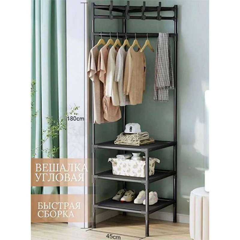 Вешалка с полками MA-GH324, черная, 43x43x178 см Вешалка с полками MA-GH324, черная, 43x43x178 см