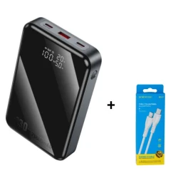 Xarici akkumulyator Hoco Q30A 20000mAh 130W Black və hədiyyə Borofone BX51 cable Type-C To Lightning White