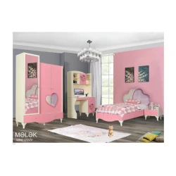 Набор детской мебели Mələk, кровать 116x114x205 см, шкаф 140x216x50 см, компьютерный стол 100x188x48 см, тумба 50x36x40 см, розовый Набор детской мебели Mələk, кровать 116x114x205 см, шкаф 140x216x50 см, компьютерный стол 100x188x48 см, тумба 50x36x40 см, розовый