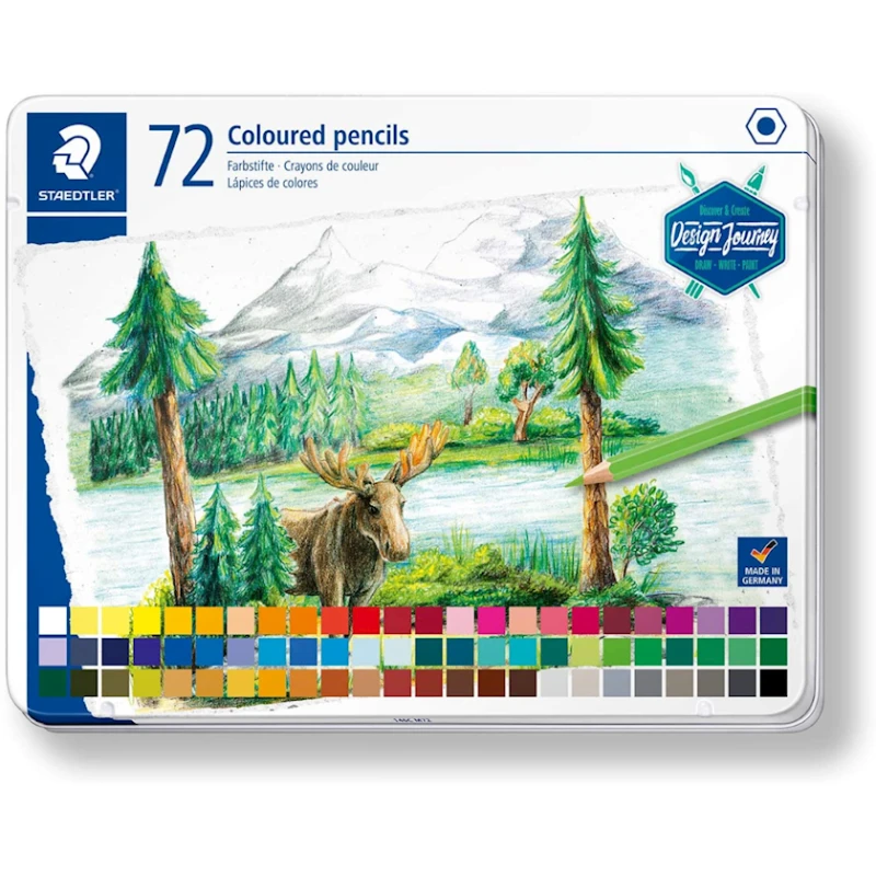 Набор цветных карандашей Staedtler Design Journey, 72 цвета, металлическая коробка