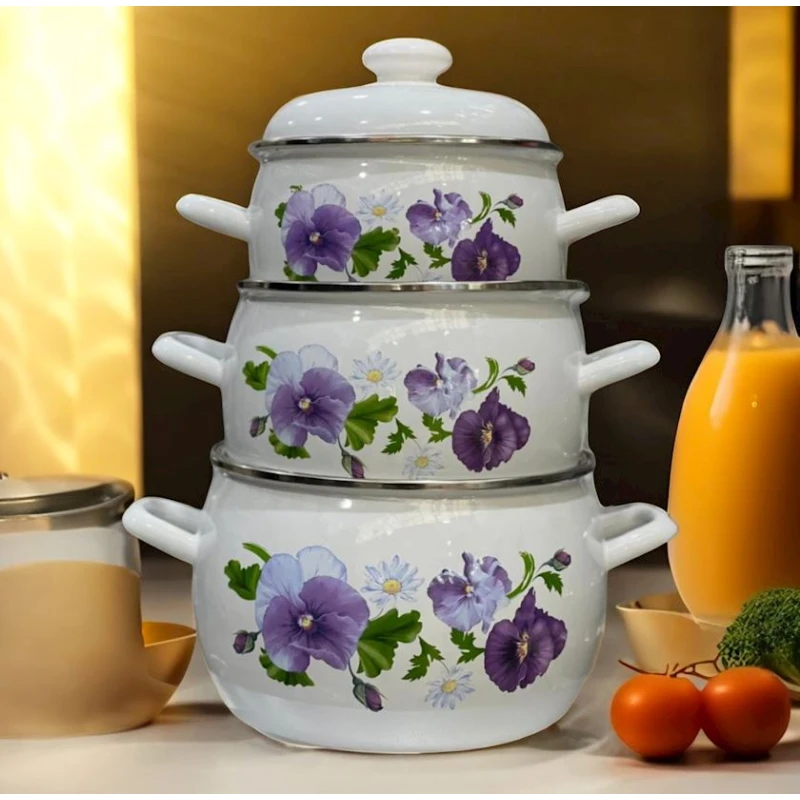 Набор кастрюль Tez-bazar-332, эмаль, разноцветный