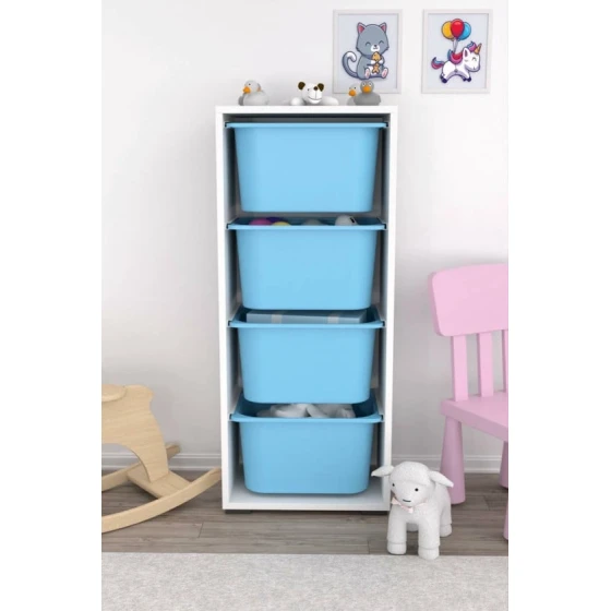 Шкаф для игрушек Pratico I39032, белый/голубой, 30x45.5x109 см Шкаф для игрушек Pratico I39032, белый/голубой, 30x45.5x109 см