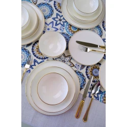 Сервиз обеденный Leggno Chester Gold, 24 предмета, 6 персон, костяной фарфор, белый