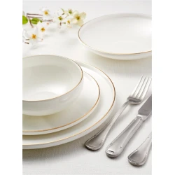 Сервиз обеденный Leggno Chester Gold, 24 предмета, 6 персон, костяной фарфор, белый