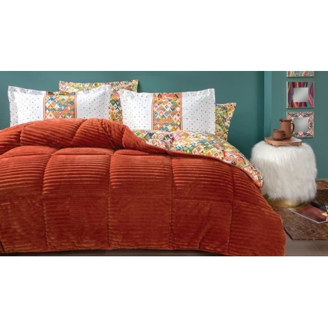 Комплект постельного белья Yataş Diamond Triola, одеяло 155x215 см, простыня 100x200 см, наволочка 50x70 см, односпальный, хлопок/полиэстер, Turuncu Комплект постельного белья Yataş Diamond Triola, одеяло 155x215 см, простыня 100x200 см, наволочка 50x70 см, односпальный, хлопок/полиэстер, Turuncu