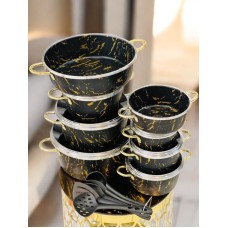 Qazan dəsti, 19 ədəd, qranit, 2.4 mm qalınlıq, qızmayan metal qulplar, şüşə qapaqlar, yanmaz və yapışmaz, 14 sm, 16 sm, 18 sm, 20 sm, 24 sm, 28 sm qazanlar, 28 sm karniyarıq, 18 sm sahan tava, teflon qaşıqlar hədiyyə - QZİR-TAP-081