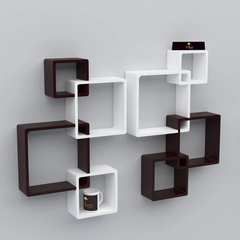 Divar rəfi Art Mebel 134, laminat, 15/24/28/20x20 sm, ağ/qəhvəyi