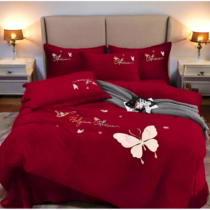 Yataq dəsti Luxe Cotton 000250, yorğan üzü 200x230 sm, mələfə 245x250 sm, yastıq üzü 50х70 sm, avro, velür, qırmızı