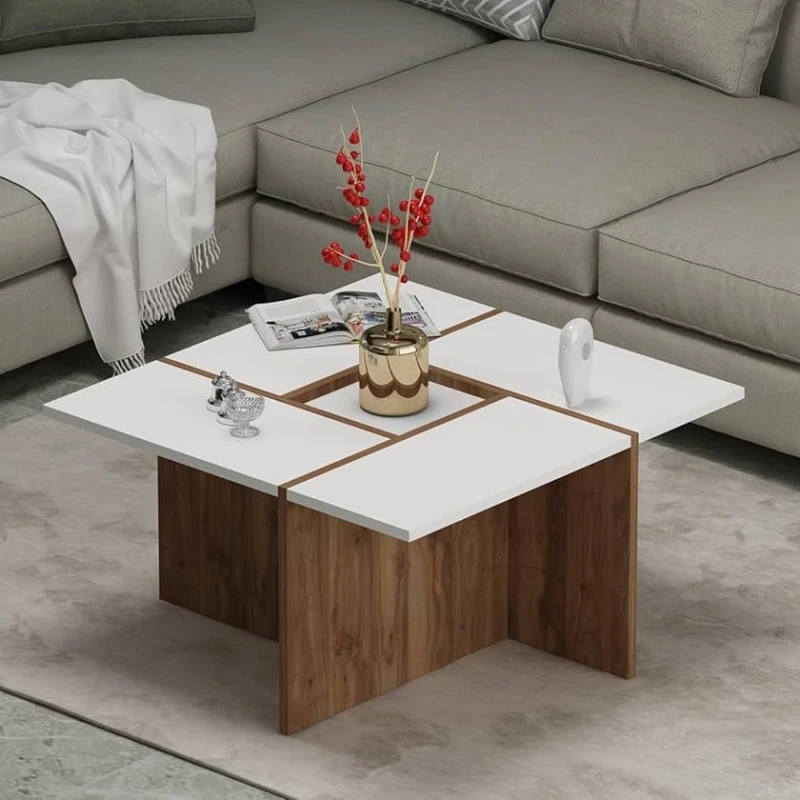 Журнальный стол Ev Plus 12115845, ЛДСП, белый/коричневый, 81x40x81 см