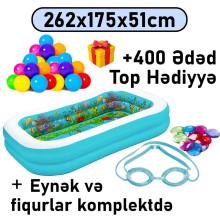 Şişmə hovuz Bestway 54177, 262x175x51 sm, 778 l, oval, komplekt: eynək, fiqurlar, mavi - 778BW54177T400