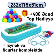 Şişmə hovuz Bestway 54177, 262x175x51 sm, 778 l, oval, komplekt: eynək, fiqurlar, mavi - 778BW54177T400