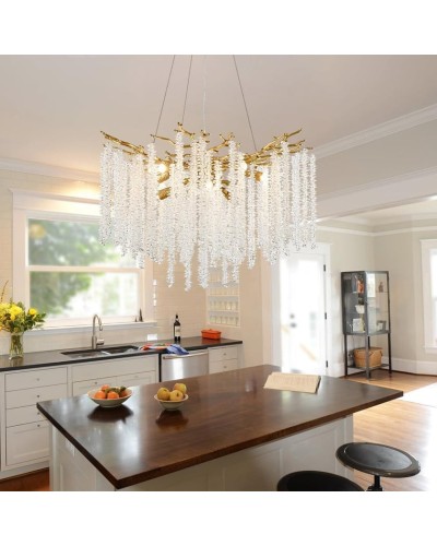 Asma çilçıraq Şəms Aydınlatma 85032-600, 8xE14, qızılı/şəffaf kristal, 60x45 sm - 33001--600 GD