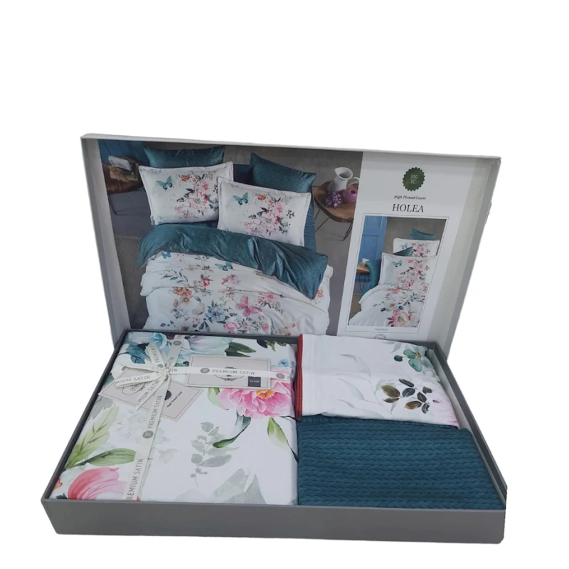 Комплект постельного белья DO&GO DО10, пододеяльник 200х220 см, простыня 220х240 см, наволочки 70x70 см, 50х70 см, двуспальный, сатин, белый/голубой