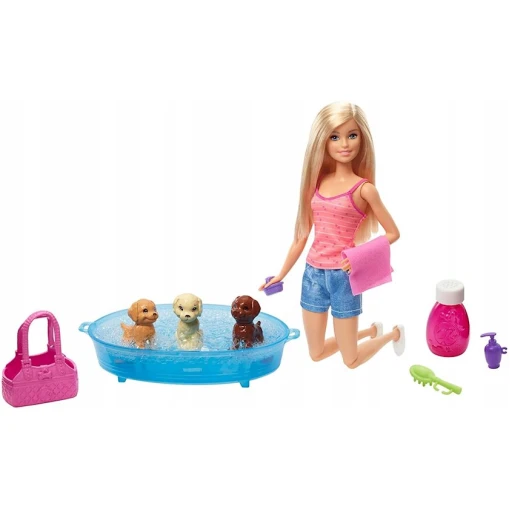 Кукла Barbie Puppy Bath Playset With Doll 3 Puppies & Accessories, 29см (887961744521)