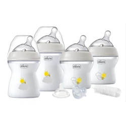 Подарочный набор Chicco Natural Feeling серый, 4 бутылочки 150 мл и 250 мл, 2 пустышки, щетка для чистки бутылочек