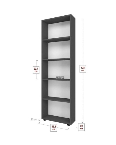 Kitablar üçün şkaf Modern2 12115589, LDSP, boz, 172x56x20 sm