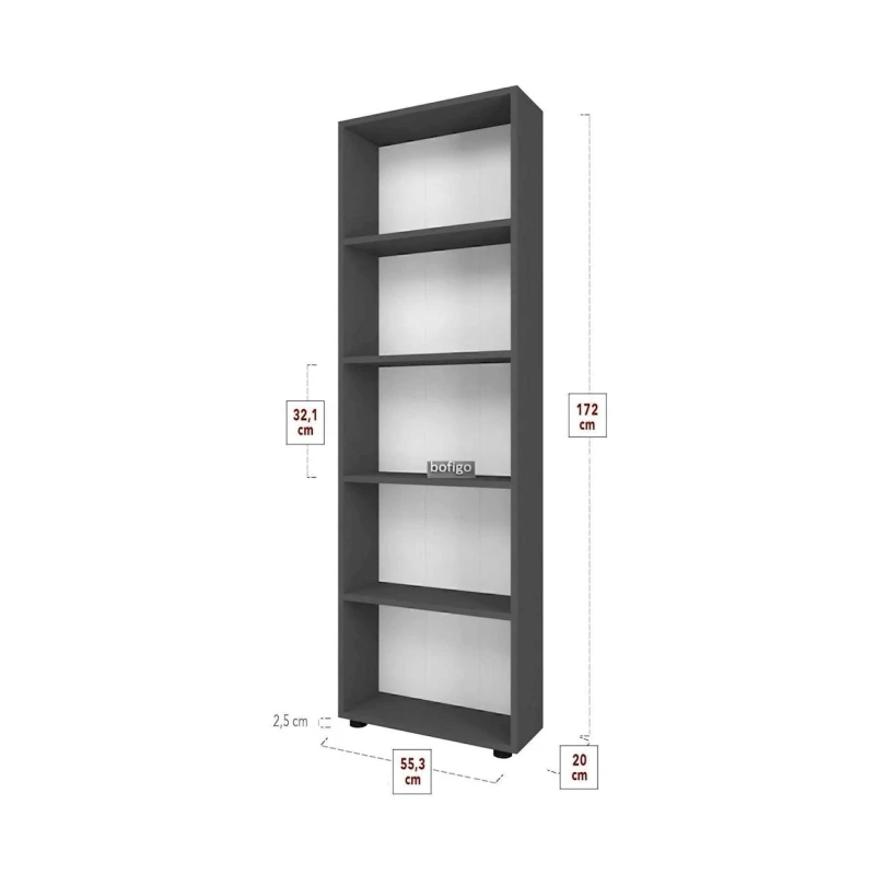 Шкаф книжный Modern2 12115589, ЛДСП, серый, 172x56x20 см