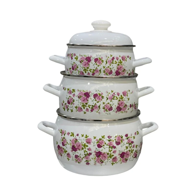 Qazan dəsti SHA-00002920, minalı örtük, ağ, 2 l/ 3.5 l/ 5 l