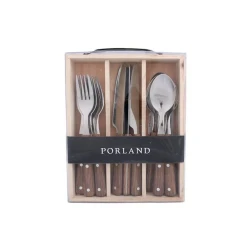 Набор столовых приборов Porland Woodea, мытье в посудомоечной машине, нержавеющая сталь, серебристый/коричневый, 25 см, на 6 персон, 18 предметов