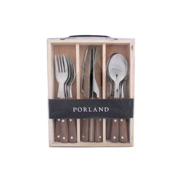 Набор столовых приборов Porland Woodea, мытье в посудомоечной машине, нержавеющая сталь, серебристый/коричневый, 25 см, на 6 персон, 18 предметов Набор столовых приборов Porland Woodea, мытье в посудомоечной машине, нержавеющая сталь, серебристый/коричневый, 25 см, на 6 персон, 18 предметов