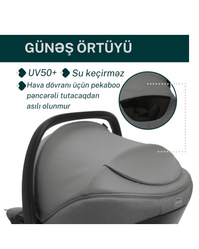 Avtomobil kreslosu Chicco Kory Plus Lunar Rock, boz/qara, 63x36x37 sm, 0+ ay