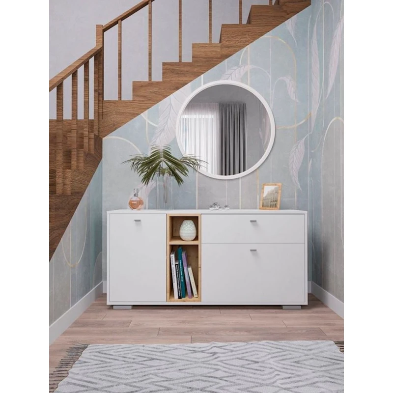 Комод, 131.4x64.7x43 см, ЛДСП, белый/коричневый