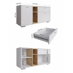 Комод, 131.4x64.7x43 см, ЛДСП, белый/коричневый Комод, 131.4x64.7x43 см, ЛДСП, белый/коричневый