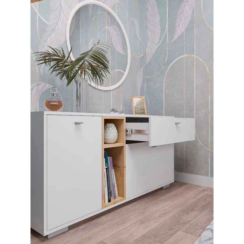 Комод, 131.4x64.7x43 см, ЛДСП, белый/коричневый