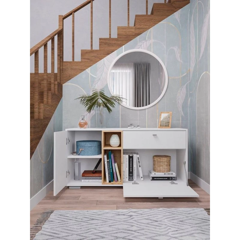 Комод, 131.4x64.7x43 см, ЛДСП, белый/коричневый