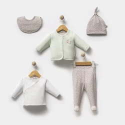 Yenidoğulanlar üçün dəst FunnaBaby Fall Floral, orqanik pambıq, yaşıl, 0-3 ay, 5 parça