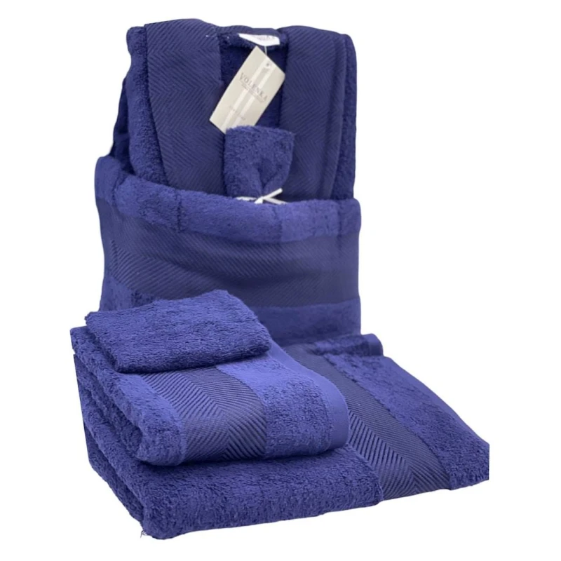 Банный набор Volenka SHA-00002609 халат + банное полотенце 70х140 см + полотенце для рук 50х90 см + мочалка-перчатка, синий Банный набор Volenka SHA-00002609 халат + банное полотенце 70х140 см + полотенце для рук 50х90 см + мочалка-перчатка, синий