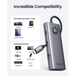 Док-станция Orico PW11-8P-GY-EP 8-in-1 GLan, 2xUSB 3.0, USB2.0, Type-C, PD 100 W, HDMI 4K/30Hz, VGA: 1920x1080P@60Hz Док-станция Orico PW11-8P-GY-EP 8-in-1 GLan, 2xUSB 3.0, USB2.0, Type-C, PD 100 W, HDMI 4K/30Hz, VGA: 1920x1080P@60Hz