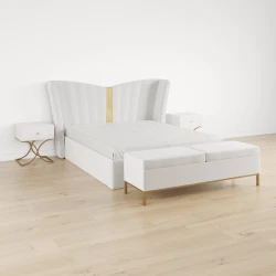 Полутороспальная кровать Art_ikili_yataq 53, ламинат, белая, 200x160x120 см