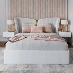 Полутороспальная кровать Art_ikili_yataq 53, ламинат, белая, 200x160x120 см