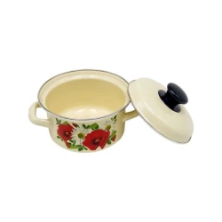 Кастрюля эмалированная 1 л с крышкой, декор, бежевый