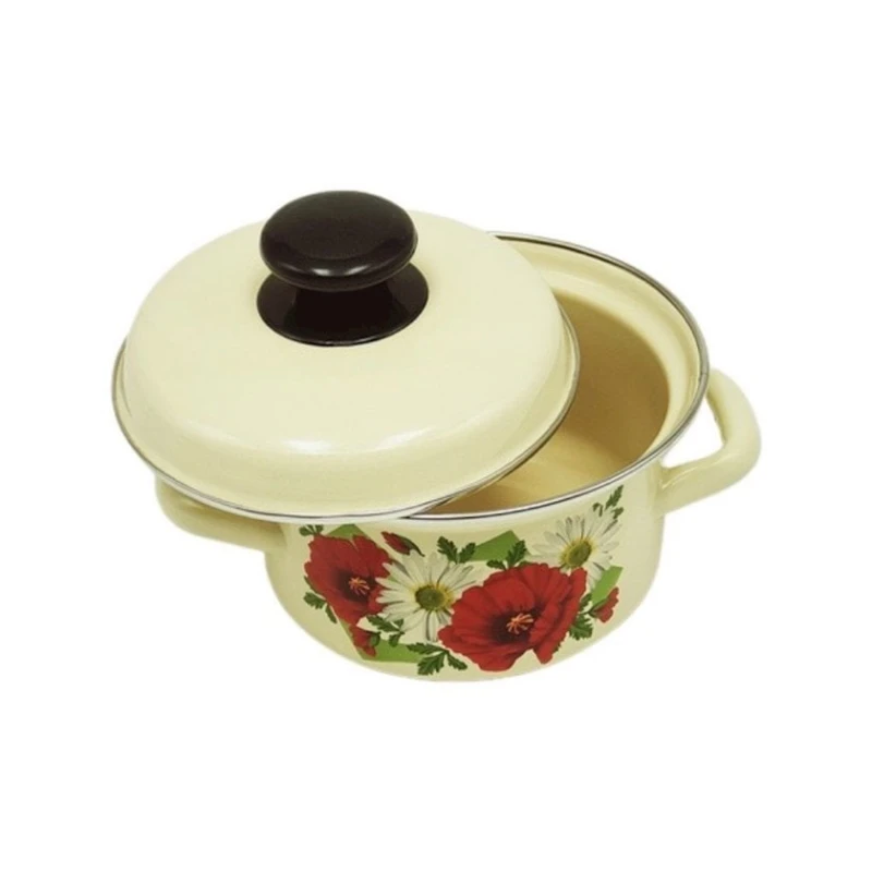 Кастрюля эмалированная 1 л с крышкой, декор, бежевый Кастрюля эмалированная 1 л с крышкой, декор, бежевый