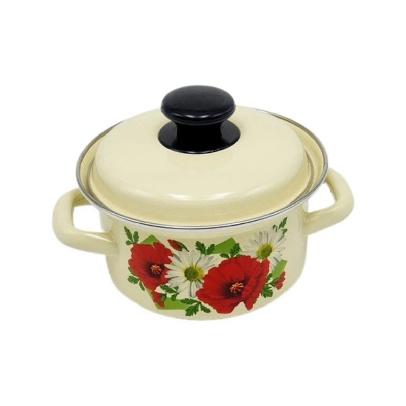 Кастрюля эмалированная 1 л с крышкой, декор, бежевый Кастрюля эмалированная 1 л с крышкой, декор, бежевый