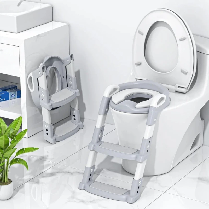 Uşaqlar üçün unitaz oturacağı pilləkənli WC-01RAX, plastik/polipropilen, boz/ağ, 1+ yaş Uşaqlar üçün unitaz oturacağı pilləkənli WC-01RAX, plastik/polipropilen, boz/ağ, 1+ yaş