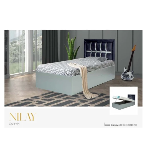 Односпальная кровать Nilay, синяя, 90x200 см Односпальная кровать Nilay, синяя, 90x200 см