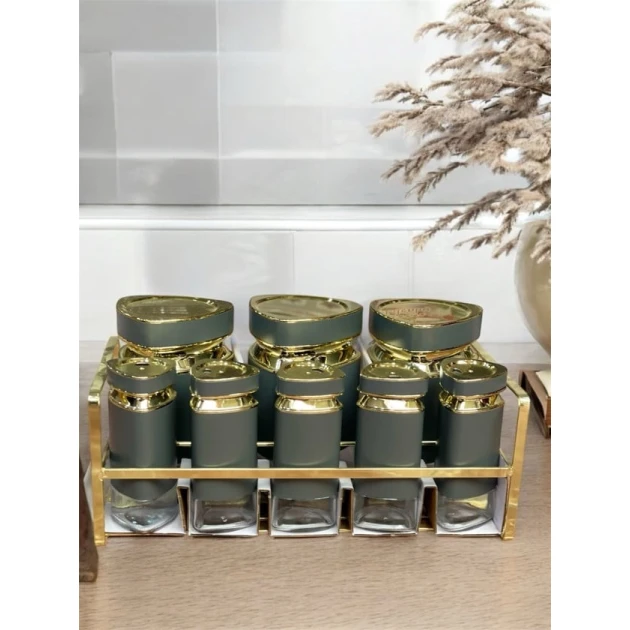 Ədviyyat üçün dəst Sahara SHA-00006602, şüşə/paslanmayan polad, qızılı, 7 əd